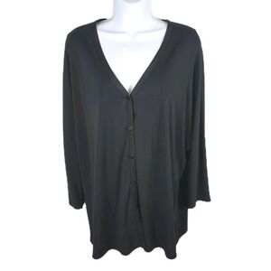 DKNY Top Shirt Womens 2X Black V-Neck Button Front 3/4 Sleeve Casual Career